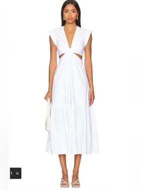 A.L.C. Womens White Waist-Cutout V-Neck Tiered Fit & Flare Dress Size 4